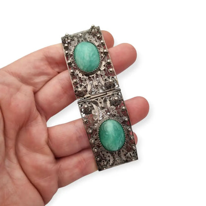 Pulsera antigua Art Déco de exportación china filigrana en plata y cabujones