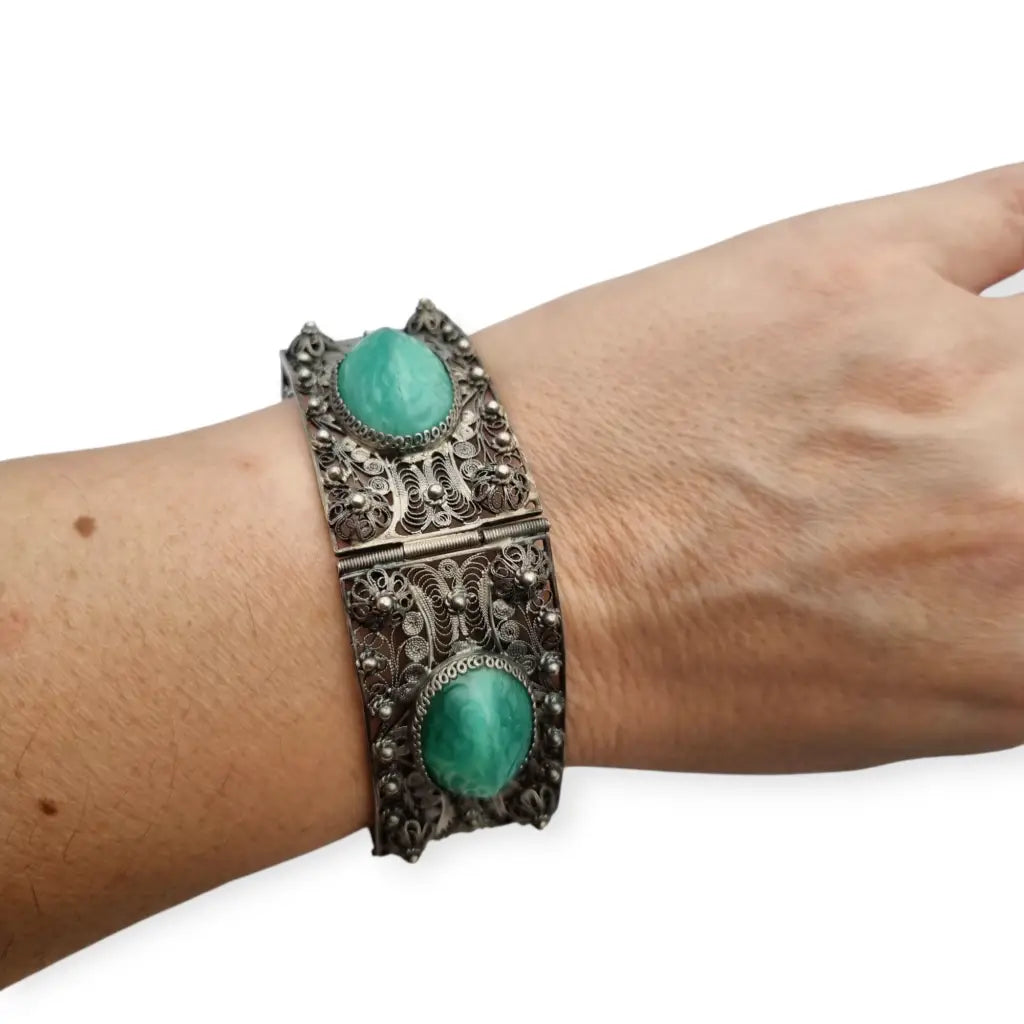 Pulsera antigua Art Déco de exportación china filigrana en plata y cabujones