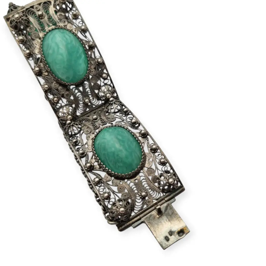 Pulsera antigua Art Déco de exportación china filigrana en plata y cabujones