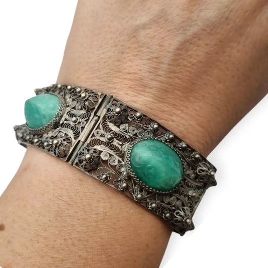 Pulsera antigua Art Déco de exportación china filigrana en plata y cabujones