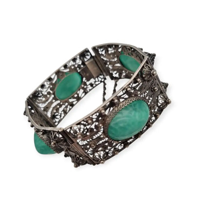 Pulsera antigua Art Déco de exportación china filigrana en plata y cabujones
