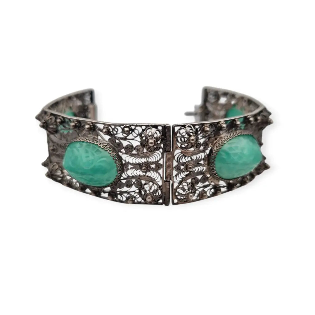 Pulsera antigua Art Déco de exportación china filigrana en plata y cabujones