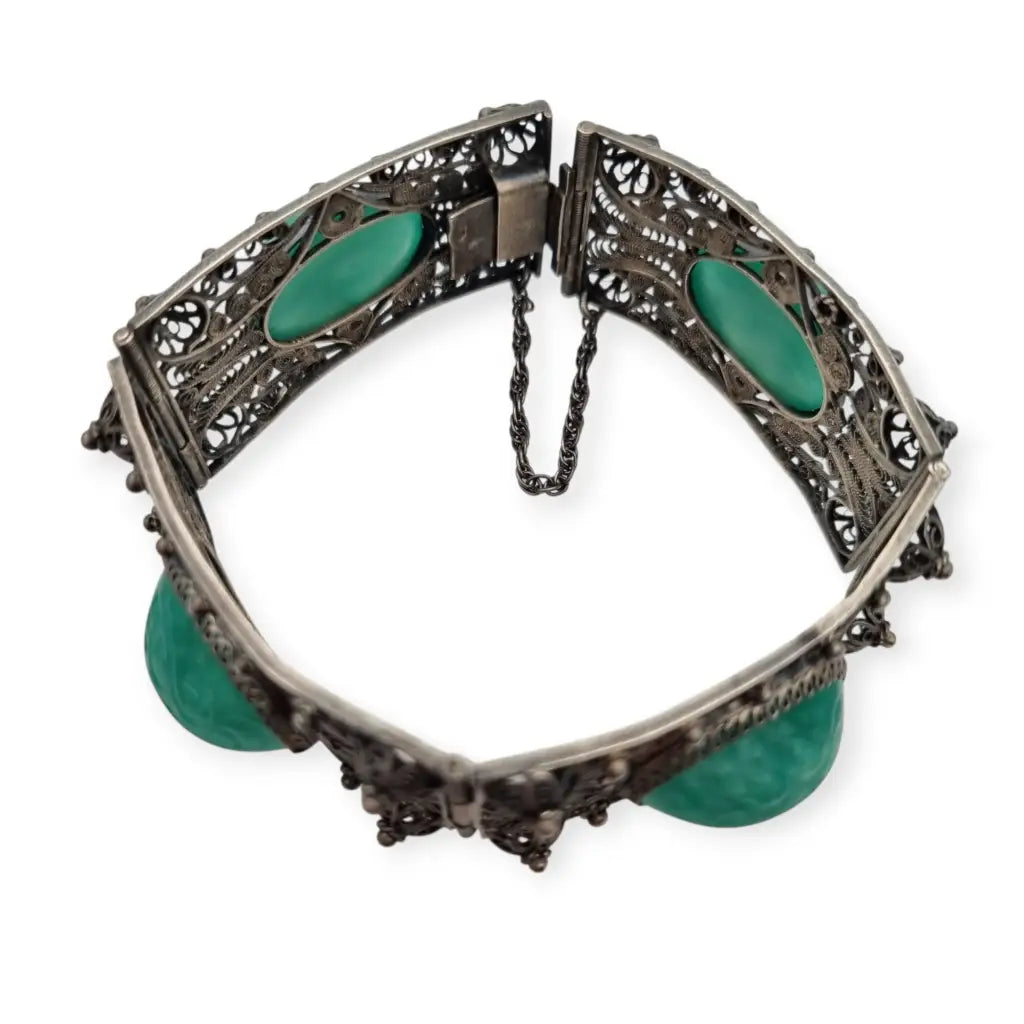 Pulsera antigua Art Déco de exportación china filigrana en plata y cabujones