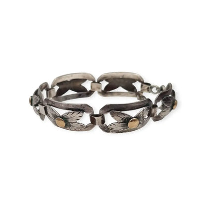 Pulsera Art Decó tardío en plata y vistas de oro años 40-50 eslabones calados