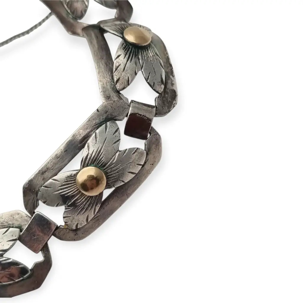 Pulsera Art Decó tardío en plata y vistas de oro años 40-50 eslabones calados