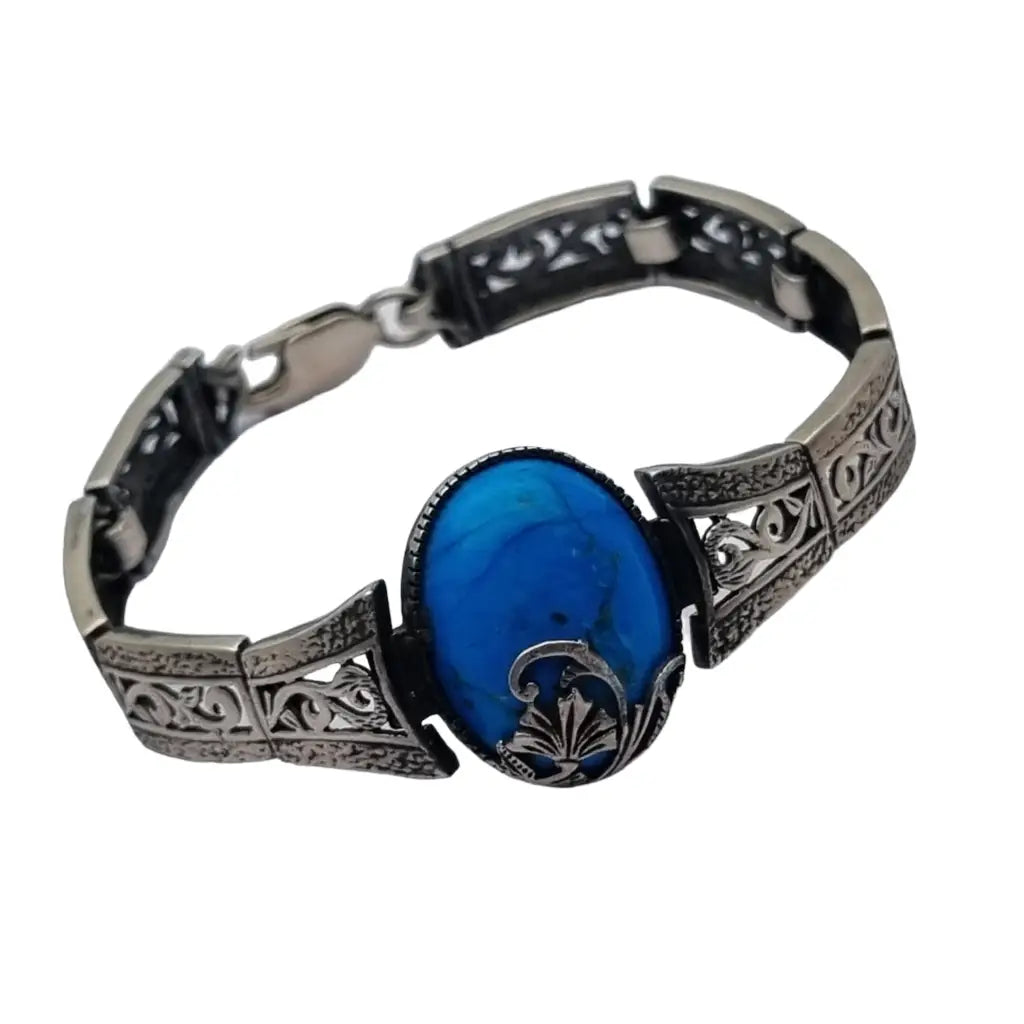 Pulsera boho de plata con piedra azul para mujer 1980 regalos originales joyas