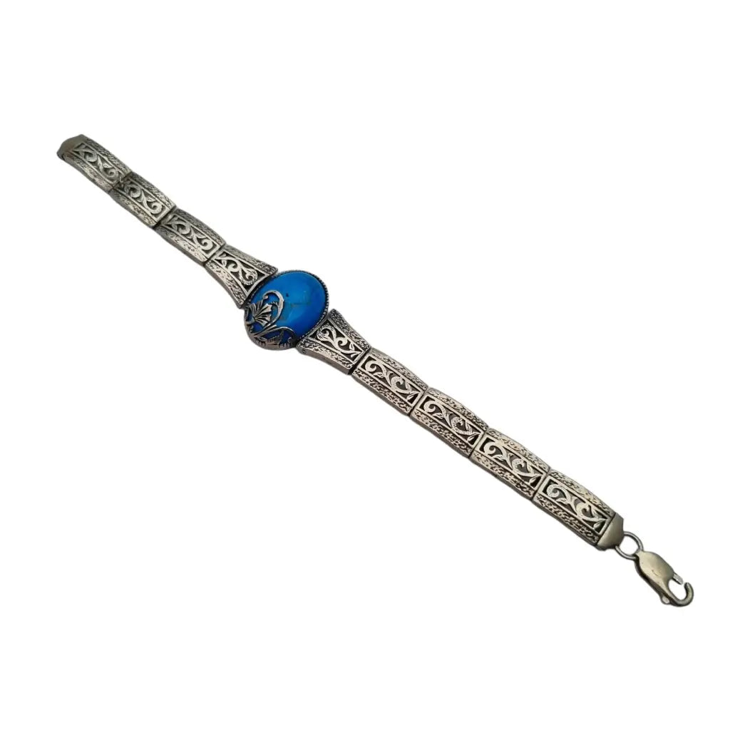 Pulsera boho de plata con piedra azul para mujer 1980 regalos originales joyas