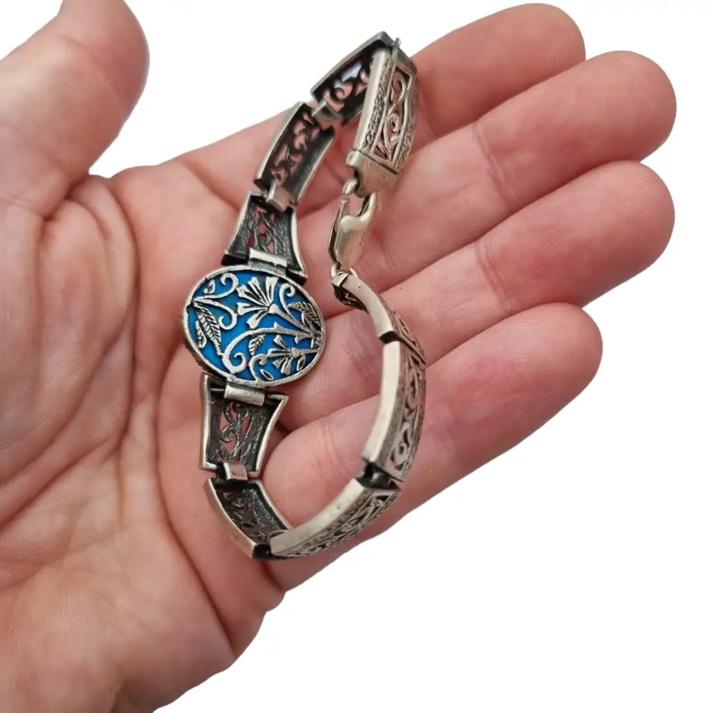 Pulsera boho de plata con piedra azul para mujer 1980 regalos originales joyas