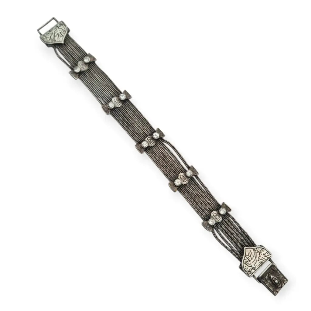 Pulsera turca antigua de plata 925 estilo bizantino con circonitas y pájaros