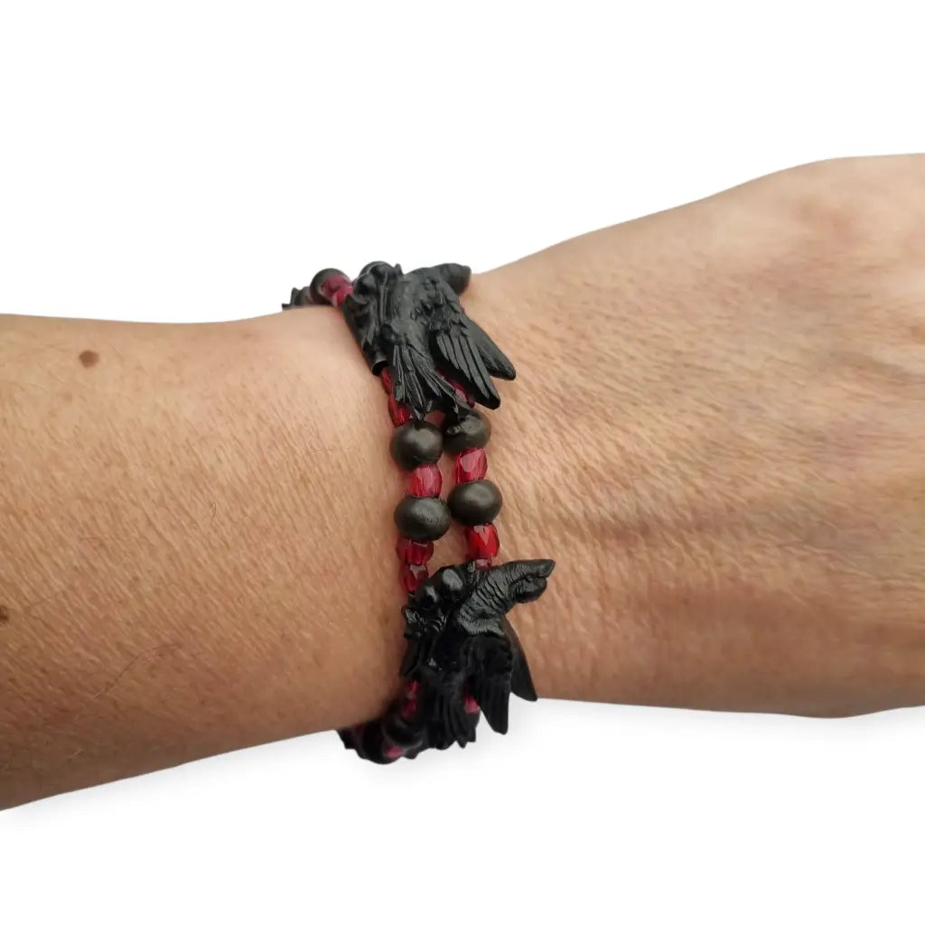 Pulsera victoriana de luto joya sentimental con pájaros vulcanita cuentas