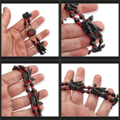Pulsera victoriana de luto joya sentimental con pájaros vulcanita cuentas