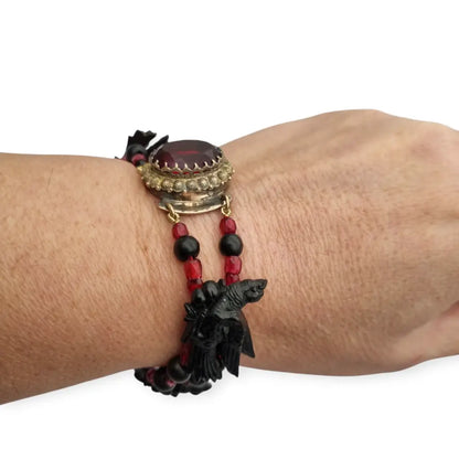 Pulsera victoriana de luto joya sentimental con pájaros vulcanita cuentas