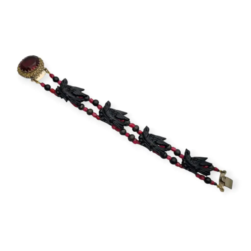 Pulsera victoriana de luto joya sentimental con pájaros vulcanita cuentas