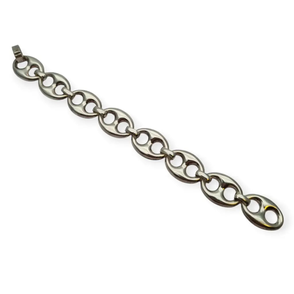 Pulsera vintage calabrote en plata maciza diseño ovalado doble estilo náutico