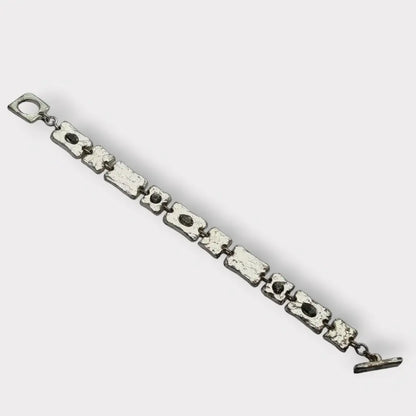 Pulsera vintage de eslabones metal plateado con pedrería gris regalos