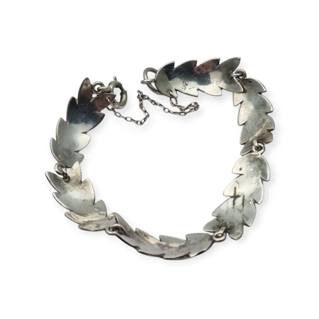 Pulsera vintage de plata y oro Art Decó tardío • Diseño hojas grabadas