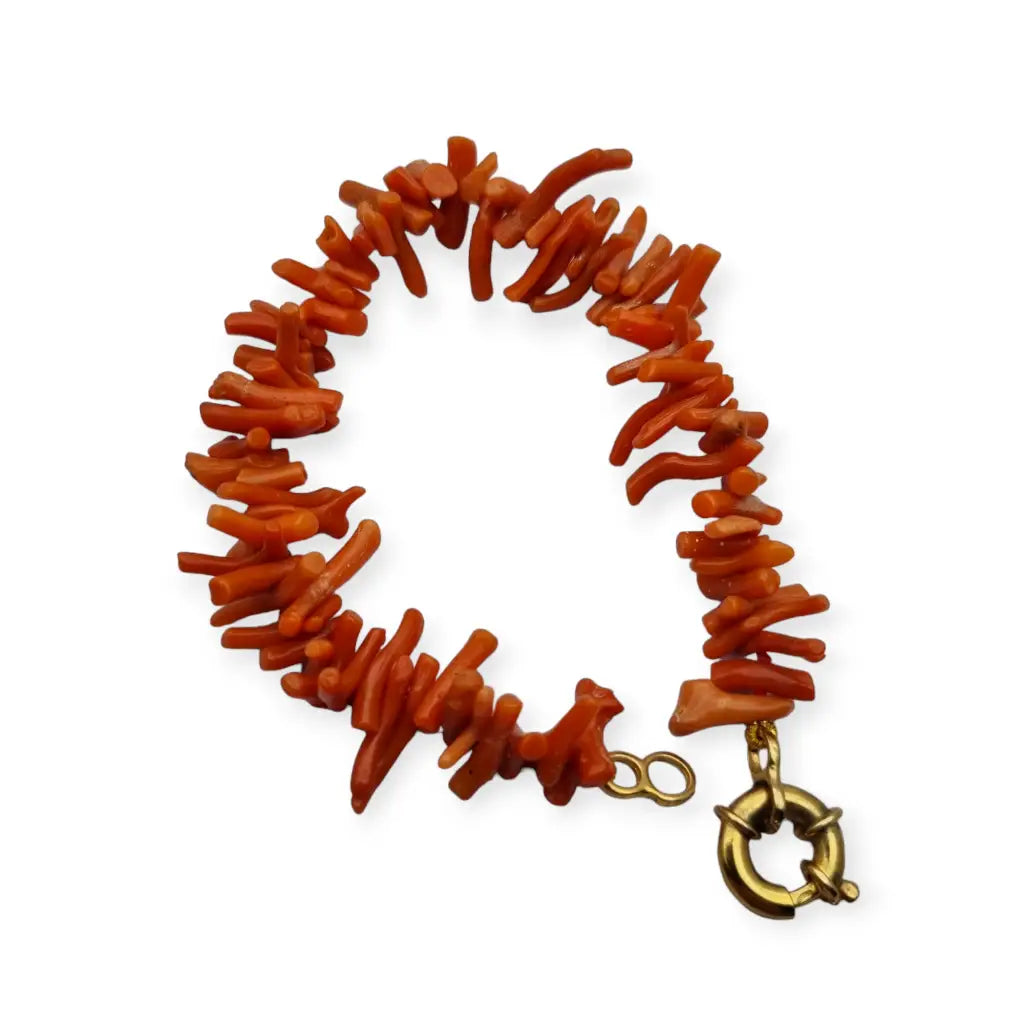 Pulsera de coral rojo natural y cierre plata dorada 1970 regalos mujer.