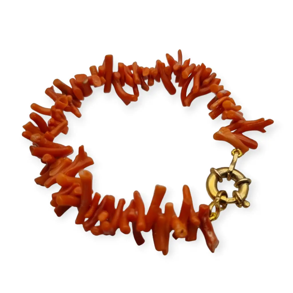 Pulsera de coral rojo natural y cierre plata dorada 1970 regalos mujer.