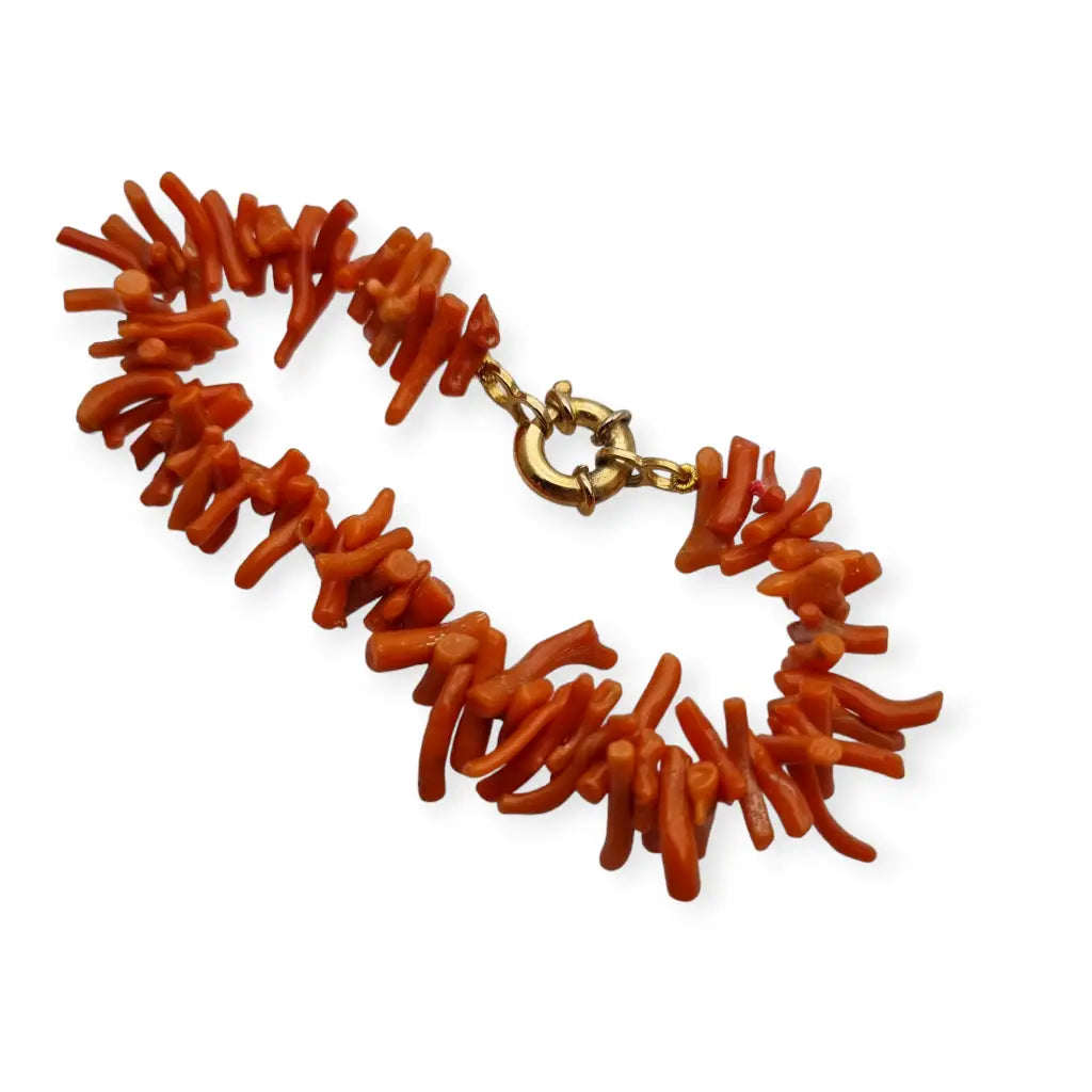 Pulsera de coral rojo natural y cierre plata dorada 1970 regalos mujer.