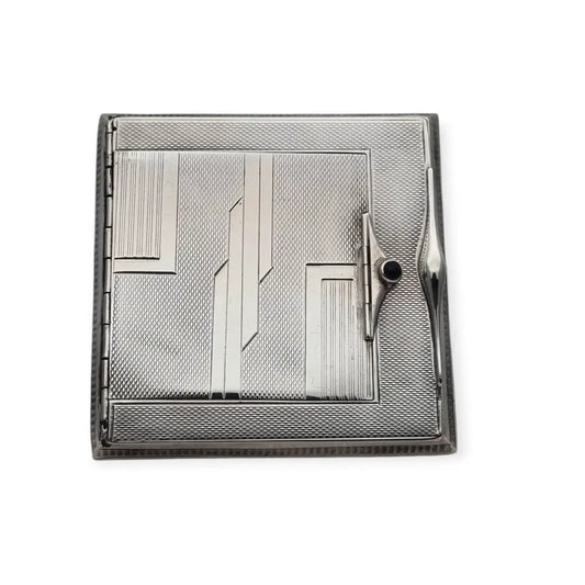 Rara pitillera Art Déco en plata 925 con cerillero integrado y piedra azul