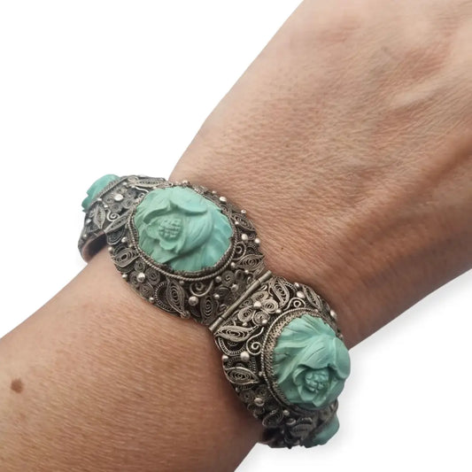 Rara Pulsera de filigrana plata exportación china con camafeos florales