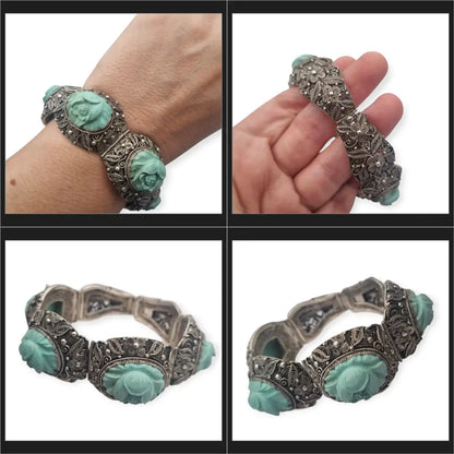 Rara Pulsera de filigrana plata exportación china con camafeos florales
