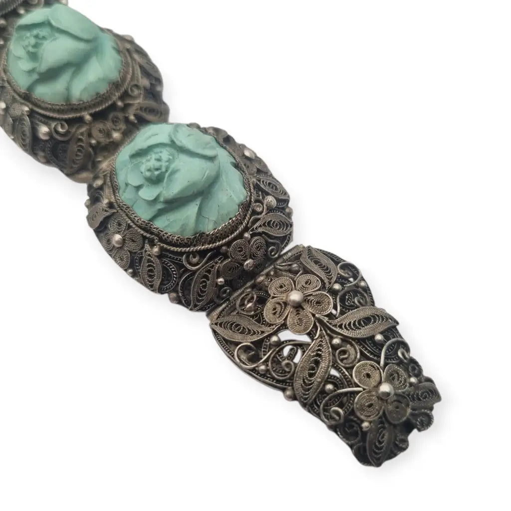 Rara Pulsera de filigrana plata exportación china con camafeos florales