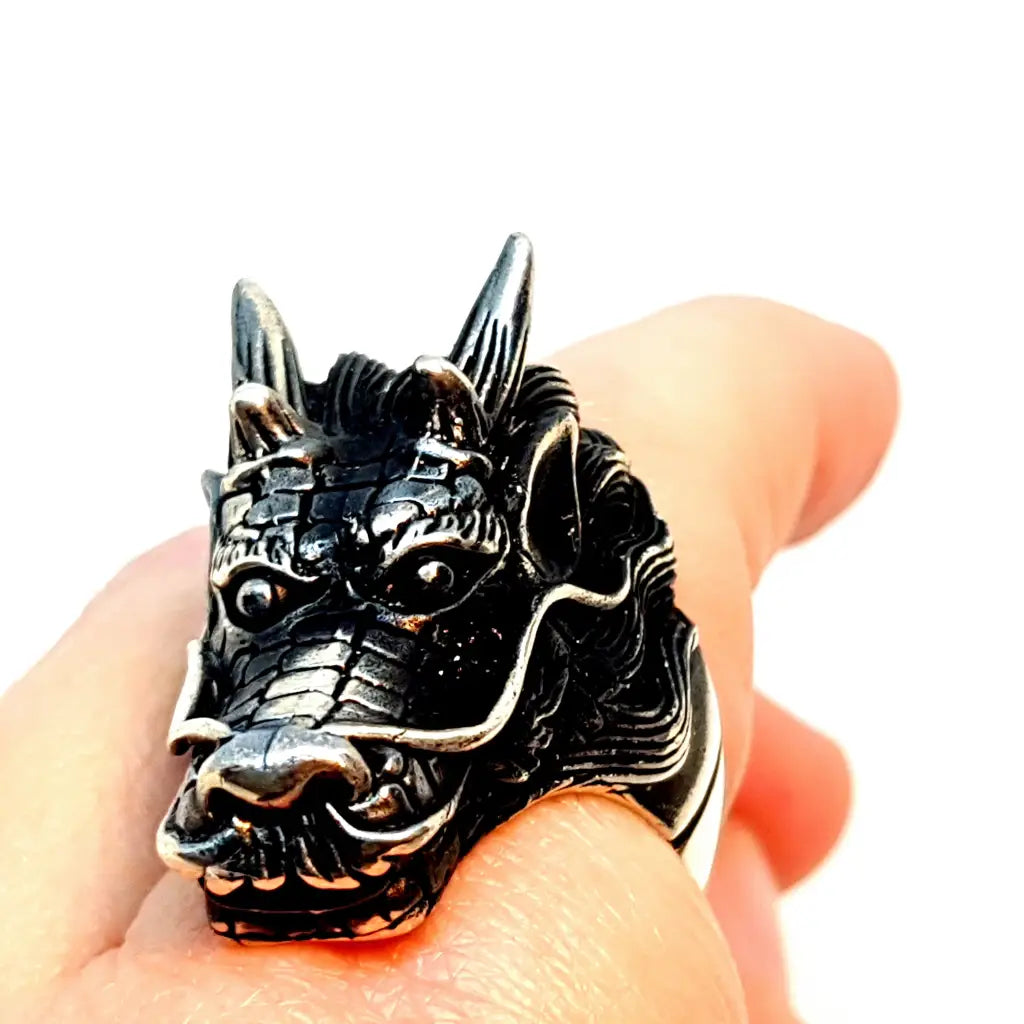 Anillo de plata dragón ley 925 dragones cabeza joyería