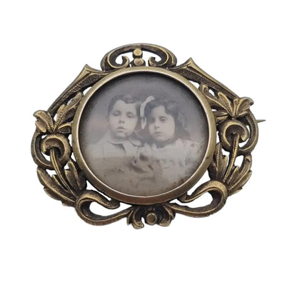 Broche de foto medallón plata art nouveau para mujer