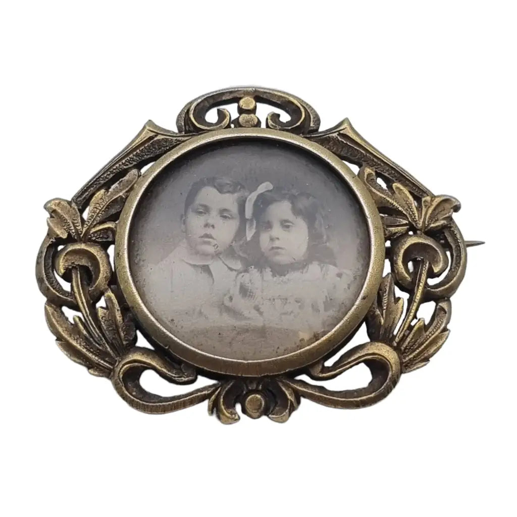 Broche de foto medallón plata art nouveau para mujer