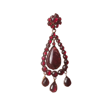 Colgante antiguo victoriano de pedrería granate y metal dorado, tipo girándola, circa 1900