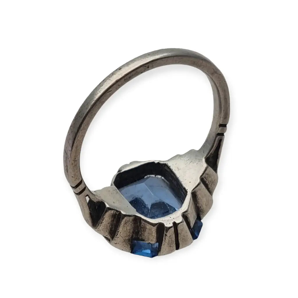 Anillo art déco antiguo para mujer de plata compromiso con piedra azul