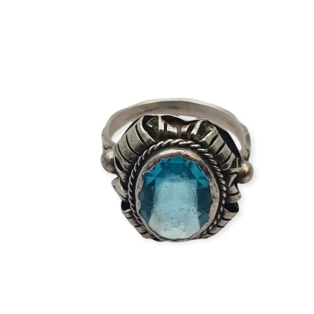 Anillo antiguo art deco de mujer plata con piedra azul 1950 regalos retro.