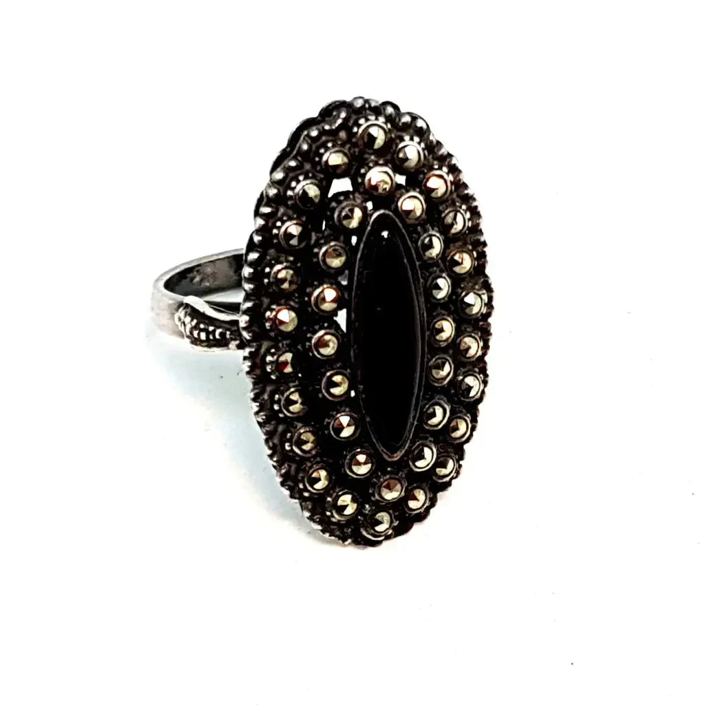 Anillo victoriano anillo mujer vintage Onyx plata 925 onix y marcasitas anillos