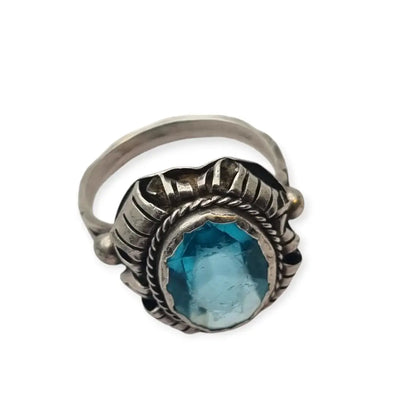 Anillo antiguo art deco de mujer plata con piedra azul 1950 regalos retro.