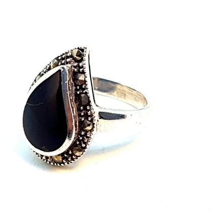 Anillo de ónix vintage para mujer anillo plata ley con piedra joyería