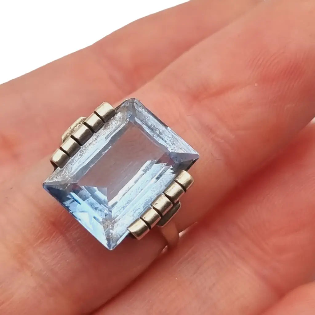 Anillo art déco de plata y azul para mujer joyas compromiso los años