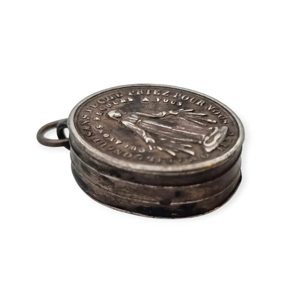 Relicario antiguo de plata Medalla Milagrosa reliquia St Jean circa 1890.