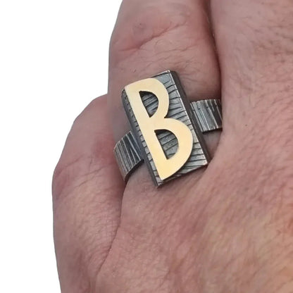 Anillo sello antiguo Letra B anillo plata de ley Inicial anillos oro
