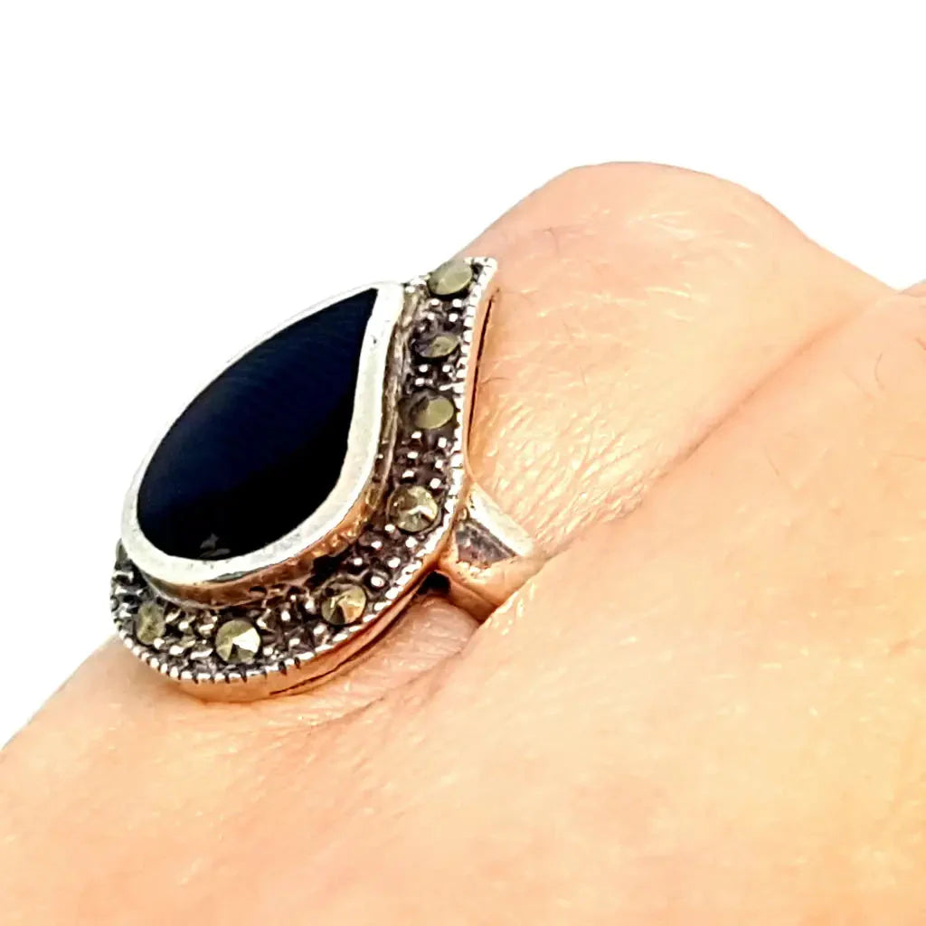 Anillo de ónix vintage para mujer anillo plata ley con piedra joyería