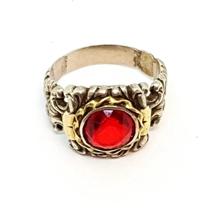 Anillo art deco de plata y oro con símil granate. Circa 1940. Joyería antigua