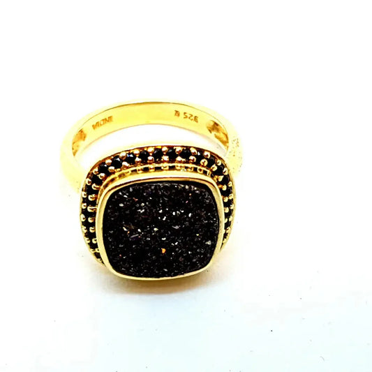 Anillo vintage anillo druzy bronce y espinela negra plata oro 14k talla 9