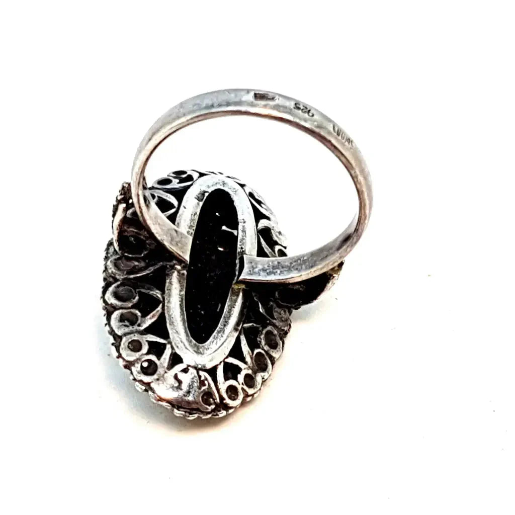 Anillo victoriano anillo mujer vintage Onyx plata 925 onix y marcasitas anillos