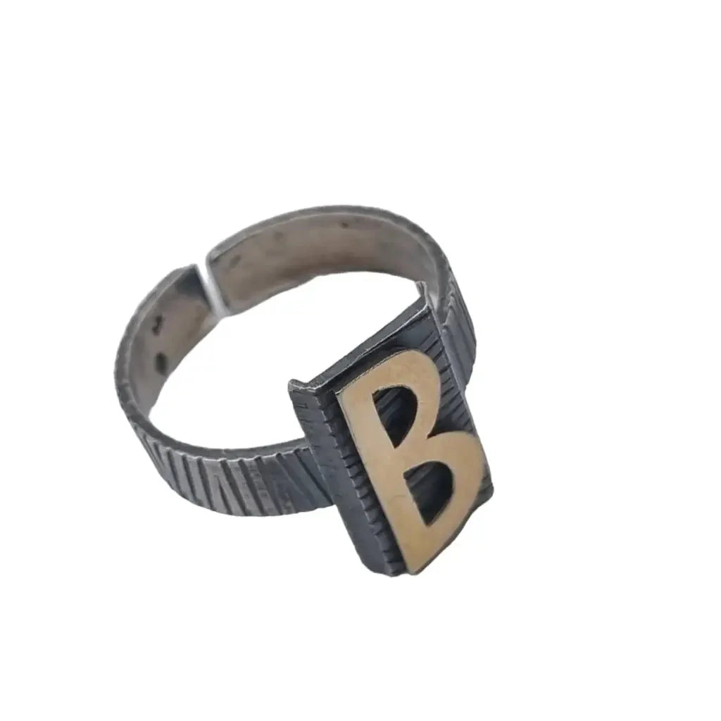 Anillo sello antiguo Letra B anillo plata de ley Inicial anillos oro