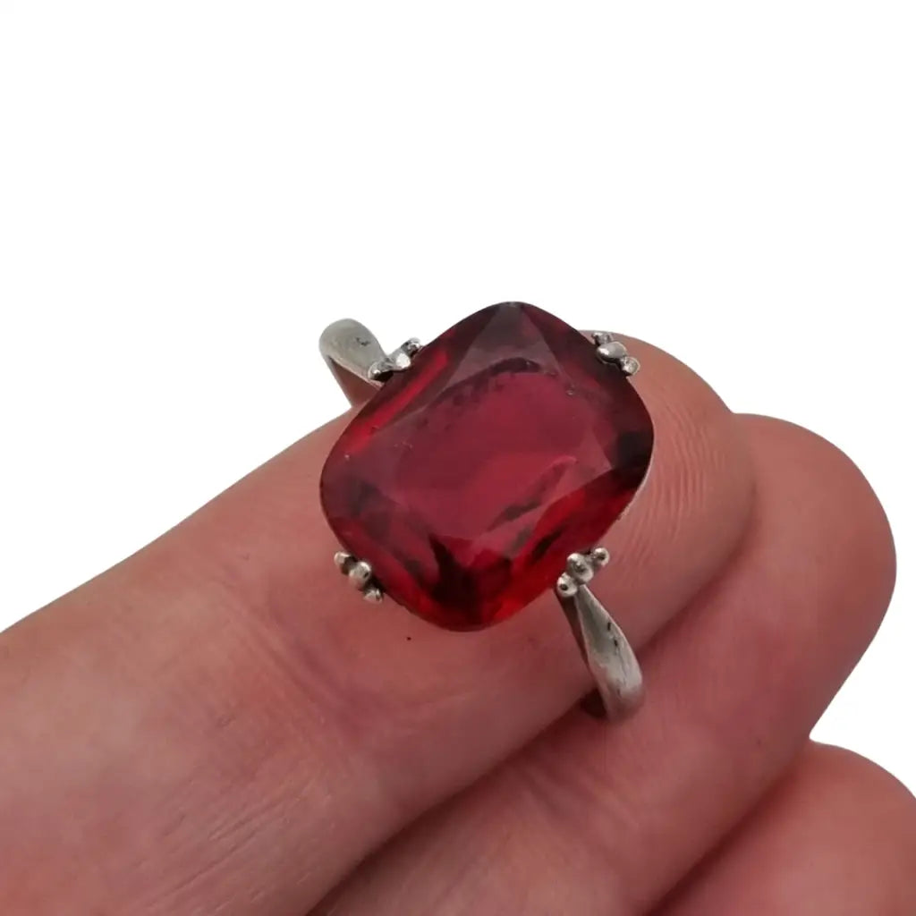 Anillo Art Decó Vintage de Plata y Piedra Roja Estilo Clásico para Mujer