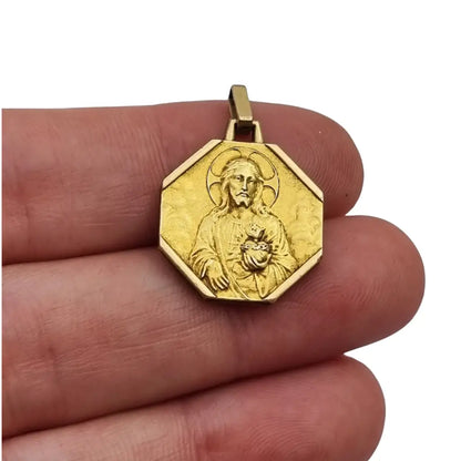 Medalla antigua religiosa de Virgen del Carmen y Sagrado Corazón oro FIX 1910.