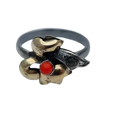 Anillo de flores plata oro y coral para mujer circa 1945. Joyería antigua