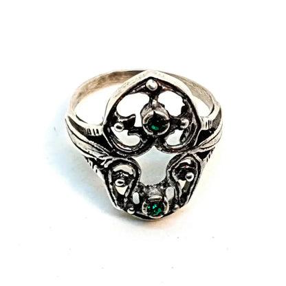 Anillo victoriano anillo de plata 925 y símil esmeralda Circa 1970 9 USA Estilo