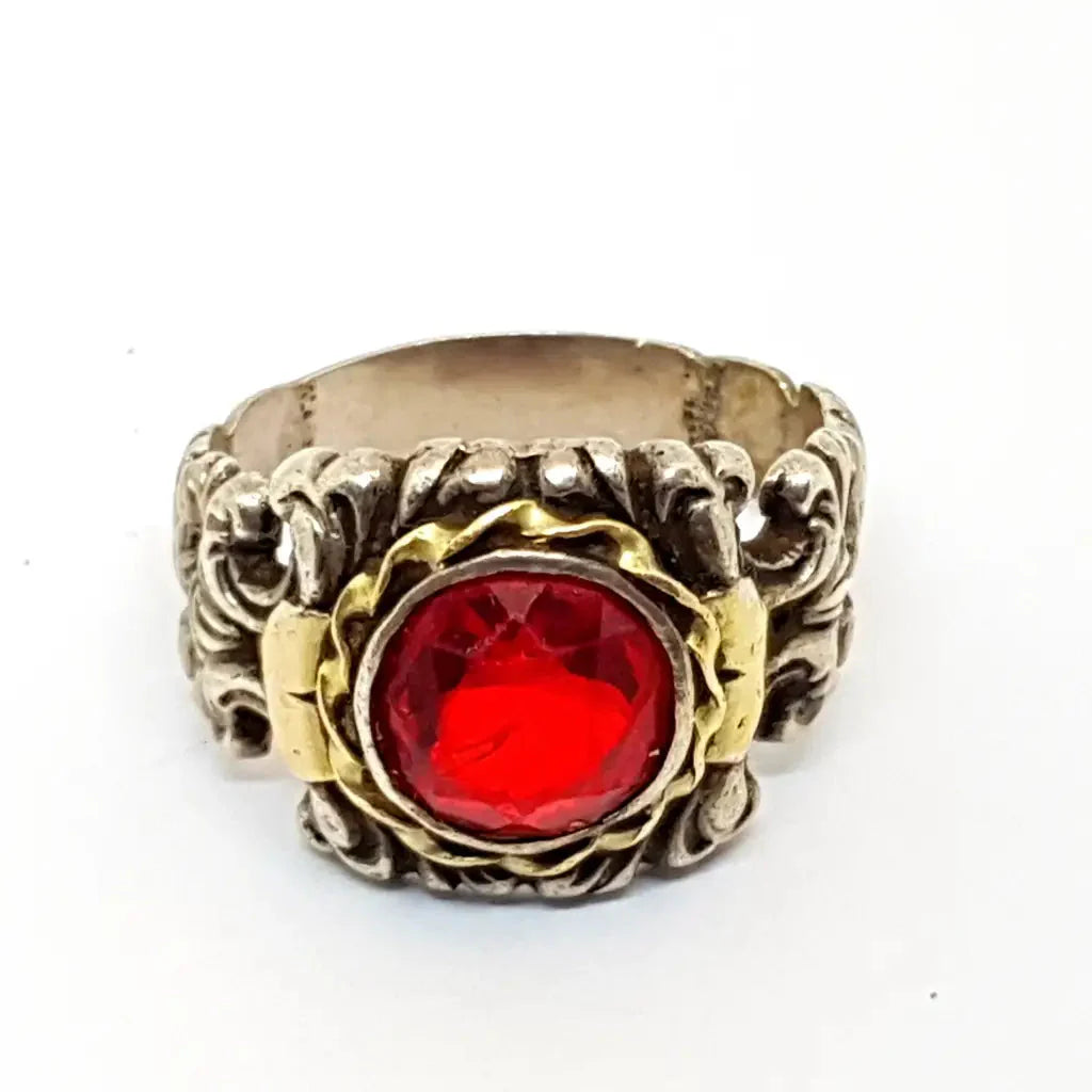 Anillo art deco de plata y oro con símil granate. Circa 1940. Joyería antigua