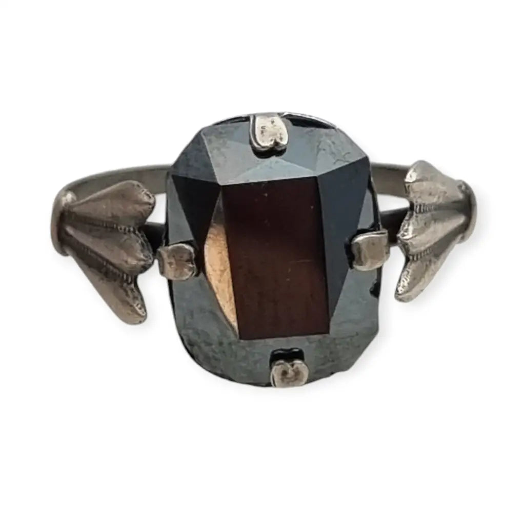 Anillo Art Decó de plata y hematite para mujer 1940-50 regalos especiales.